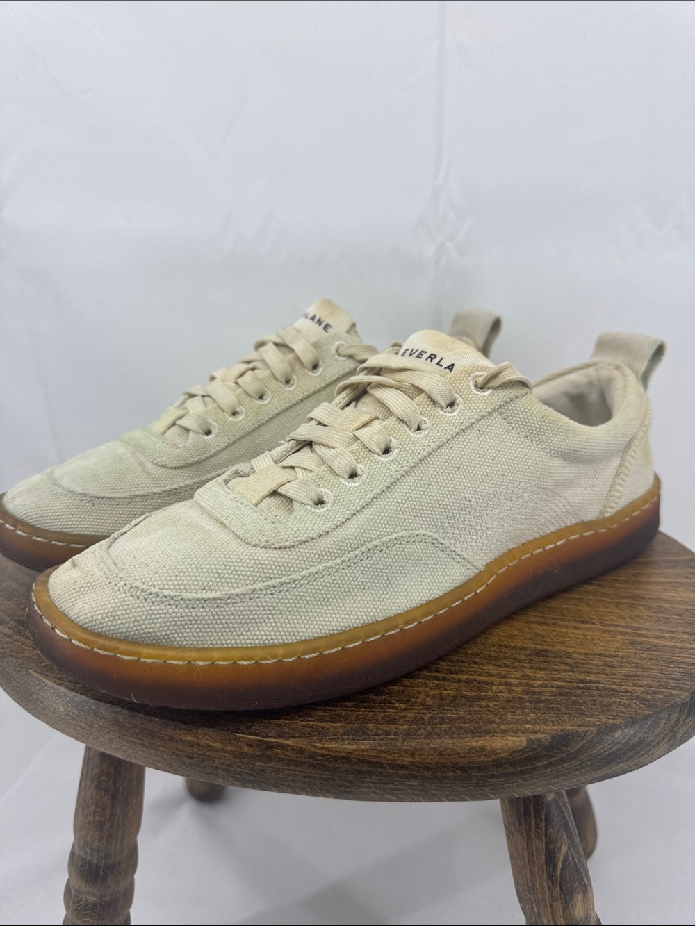 Everlane Tread Bare Natural Canvas, Gum Sole Lace-up Sneakers, W 8, M 6